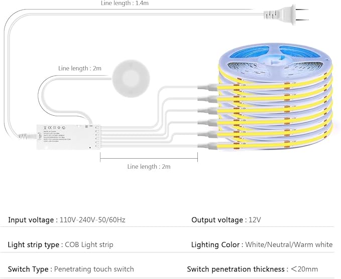 Cabinet Light COB LED Strip Lights 6-in-1 Dimmable Touch Control - Image 7