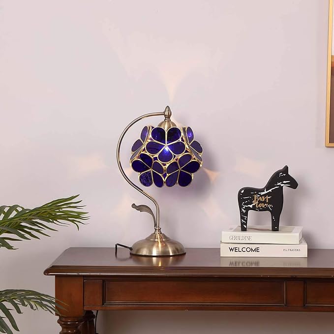 Bieye L10750 Tiffany Style Stained Glass Flower Petal Table Lamp - Image 6