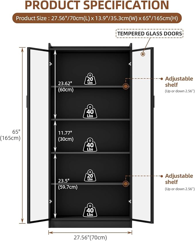 Display Cabinet with Glass Doors and Shelves, 5 Tier Display Case - Image 2