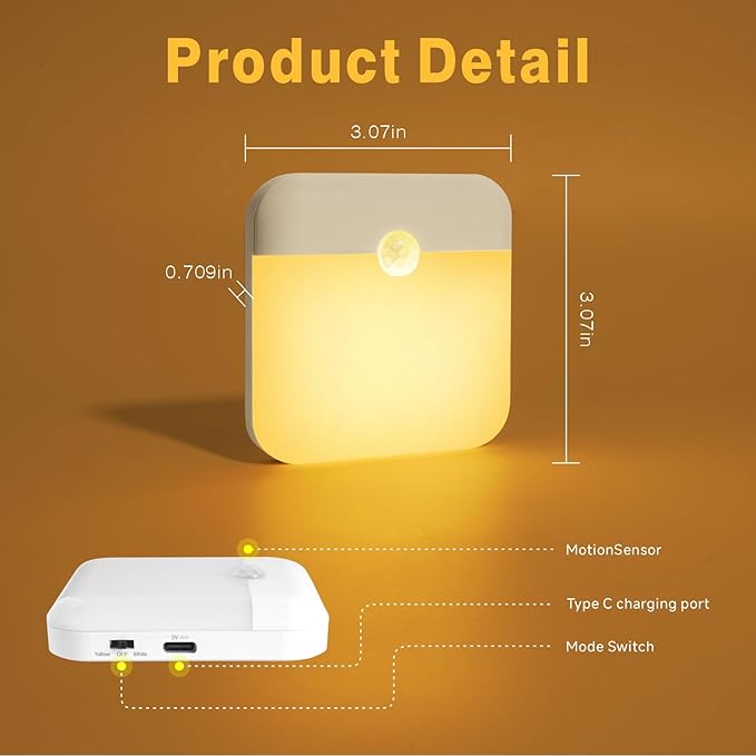 4 Pack Motion Sensor Night Light, Rechargeable Motion Activated Night Light - Image 7