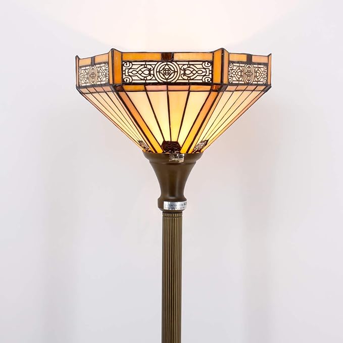 WERFACTORY Tiffany Floor Lamp Yellow Hexagon Stained Glass Mission Light - Image 6