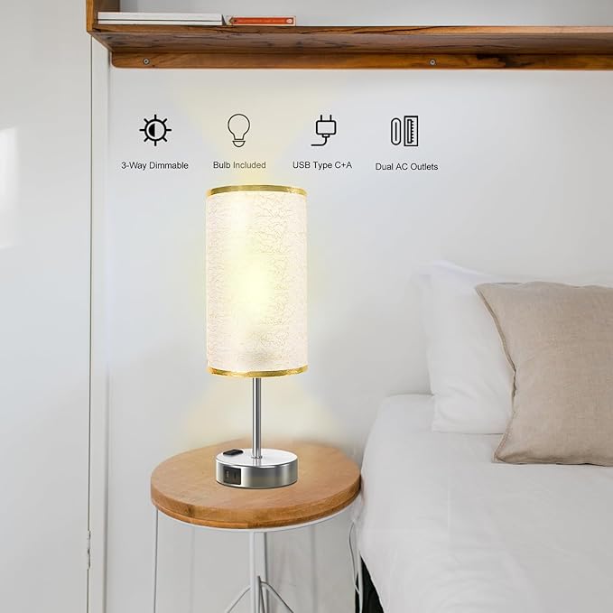 Table Lamp for Bedroom with Touch Control, Bedside Lamp with USB C+A Charging - Image 6