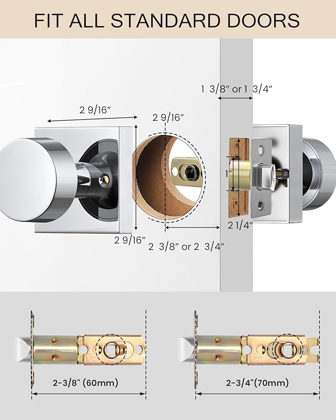 Haidms Polished Chrome Door Knobs Passage, Heavy Duty Square Hall and Closet - Image 5