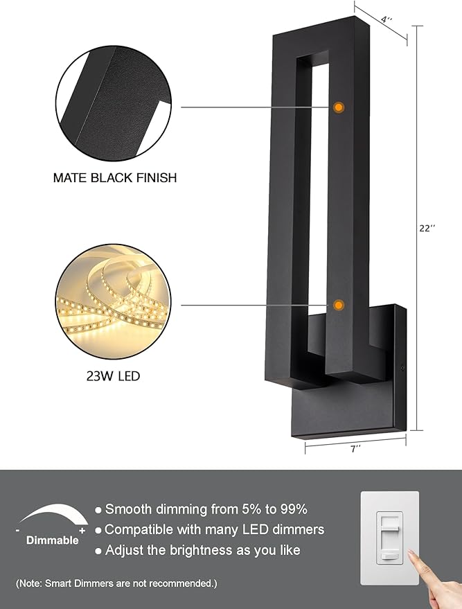 Large Outdoor Wall Sconce, 22.5 inch Modern LED Wall Lights Fixture, Waterproof - Image 2