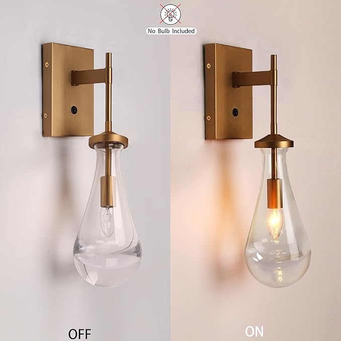 HuisMier Raindrop Wall Sconces, Brushed Brass Glass Wall Sconce - Image 4