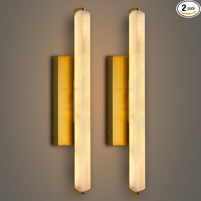 Alabaster Wall Sconces Set of Two, 25in Brass Alabaster Sconce, Modern Spanish by RINGRAIN