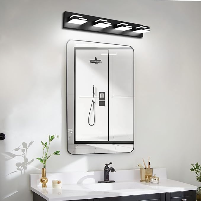 LED Modern Bathroom Vanity Light Fixtures, 4-Light 28-inch Dimmable Matte Black - Image 8