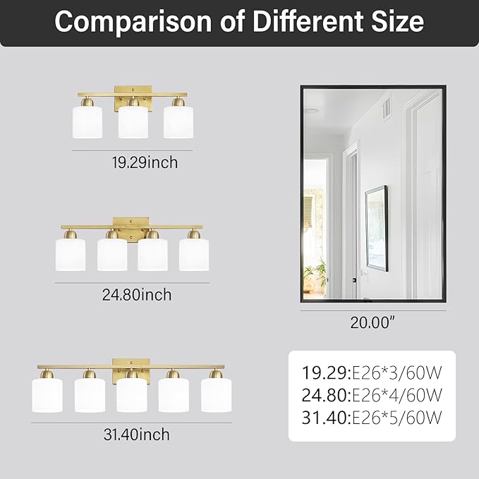 3 Light Gold Bathroom Light Fixtures, Modern Bathroom Vanity Lights - Image 5