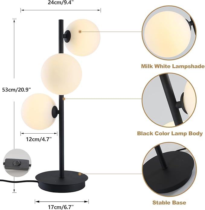 Mid Century Modern Table Lamp, 3 Lights Contemporary Bedside Lamp - Image 2