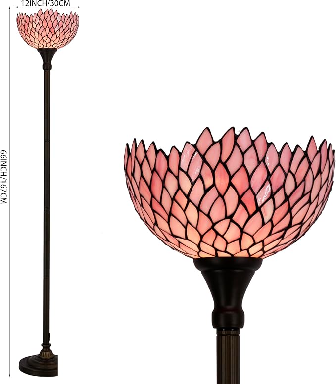 WERFACTORY Tiffany Floor Lamp Pink Stained Glass Wisteria Light 12X12X71 Inches - Image 5
