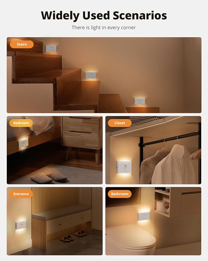 wowatt Rechargeable Motion Sensor Stair Light, Whtie Automatic Lights - Image 8