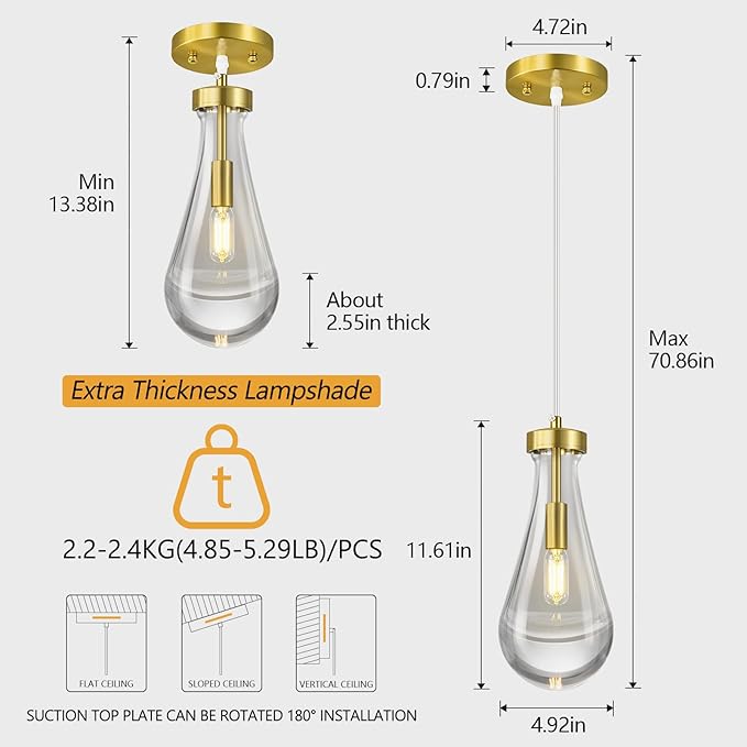 Raindrop Pendant Lights Kitchen Island Set of 3 Teardrop Gold Hanging Light - Image 2
