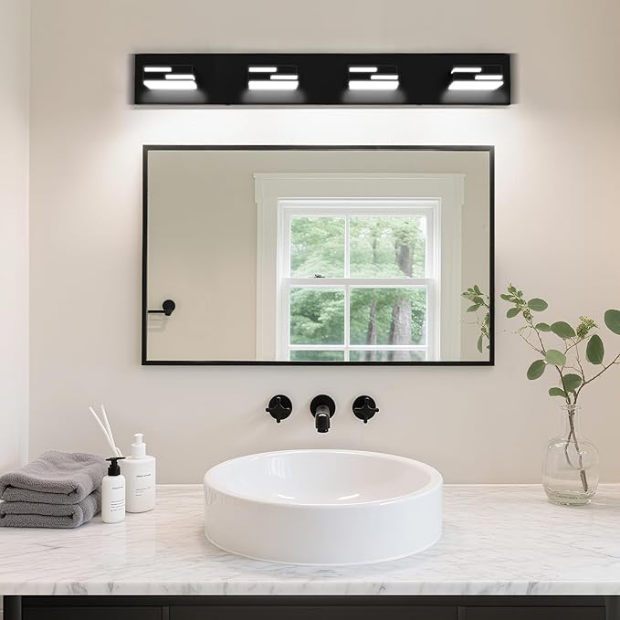 LED Modern Bathroom Vanity Light Fixtures, 4-Light 28-inch Dimmable Matte Black - Image 7
