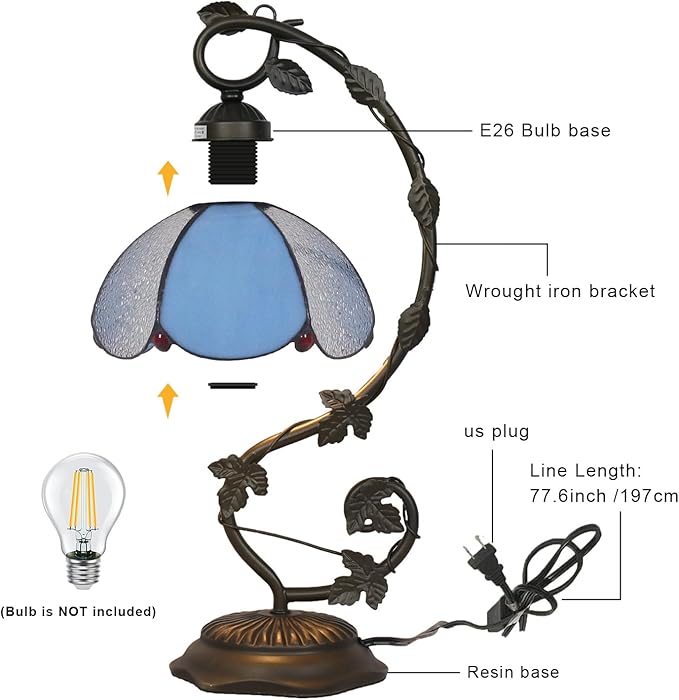 Stained Glass Table Lamp, Vintage Table Lamp, Bronze Metal Leaf Base Lamp - Image 9