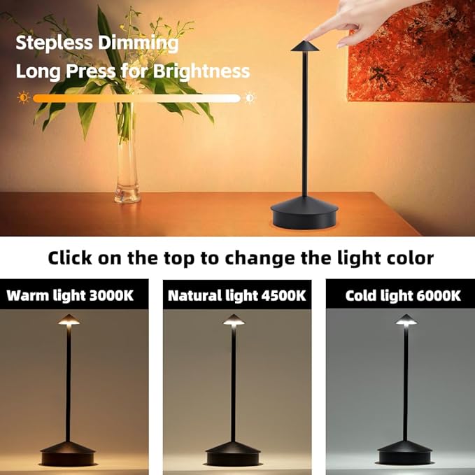 Cordless Table Lamp, 6000mAh Rechargeable Table Lamps, Portable Touch LED Lamp - Image 5