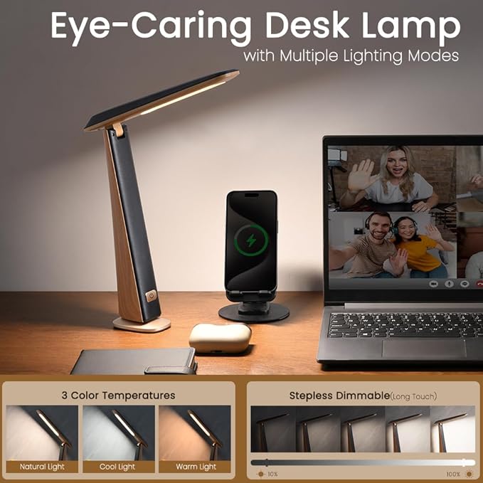 WILIT Foldable Portable Desk Lamp, Battery Operated Rechargeable Lamps Cordless - Image 2