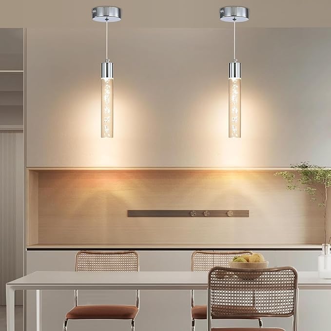 2 Pack Modern LED Pendant Light, Chrome Bubble Hanging Ceiling Lamp Fixture - Image 7
