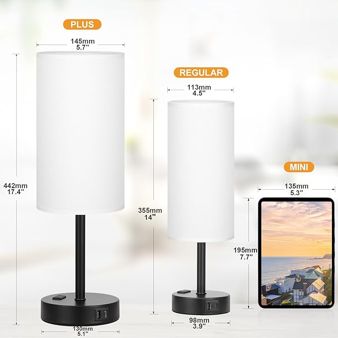 17.4inches Tall White Bedroom Lamps Set of 2-3 Way Dimmable Touch Table Lamps - Image 2