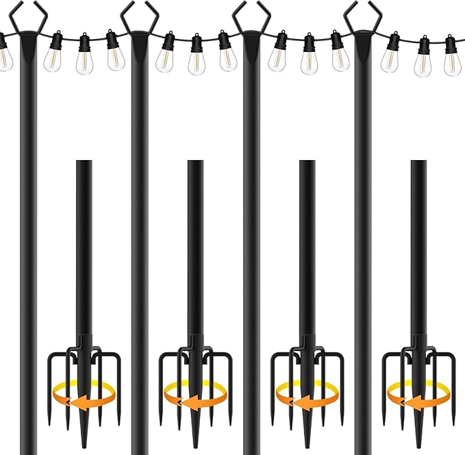 4 Pack String Light Poles, Metal Poles by NUERPO