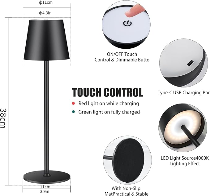 2 Pack Cordless Table Lamp, Portable LED Desk Lamp, 6000mAh Battery Operated - Image 3