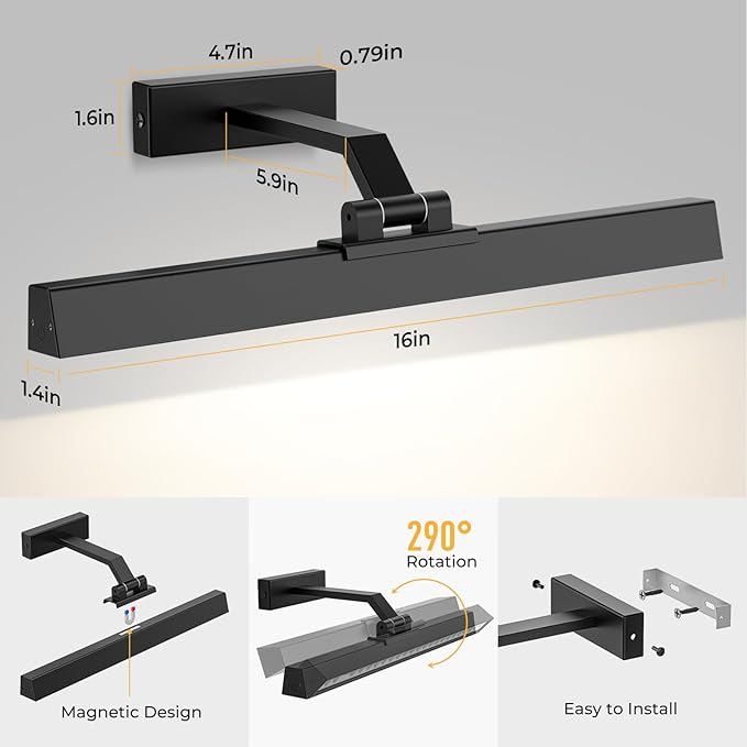 Picture Lights for Wall, Battery Operated Gallery Light 16in for Paintings CCT - Image 7