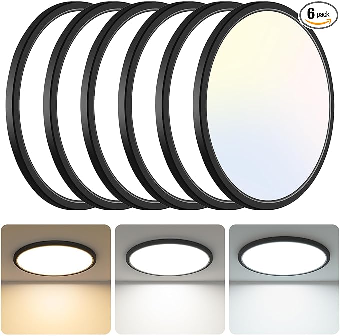 libtit 13 Inch Black Flush Mount Ceiling Light, 6 Pack 3200LM 28W Ultra-Slim by Libtit