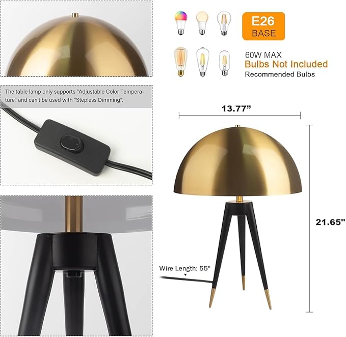 21-inch Tall Metal Table Lamp, Mid Century Side Table Lamp - Image 6
