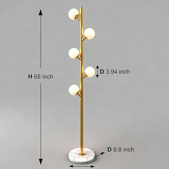 Fiqevs Modern Gold Floor Lamp for Living Room, Glass Globe Mid Century Standing - Image 5