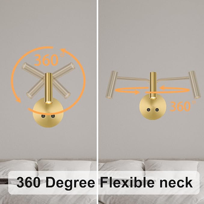 Gold Wall Mounted Reading Light, 3000K Flexible Headboard Reading Sconces - Image 5