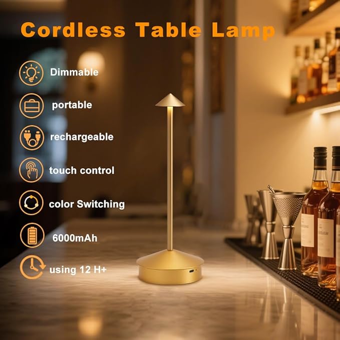 EJQ Cordless Table Lamp, Portable LED Table Light, Rechargeable 6000mAh Battery - Image 4