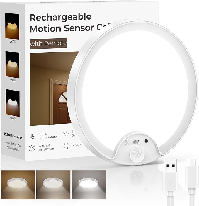 Rechargeable Motion Sensor Ceiling Light – No Wiring, USB Charging, 150+ Days by Fizrice