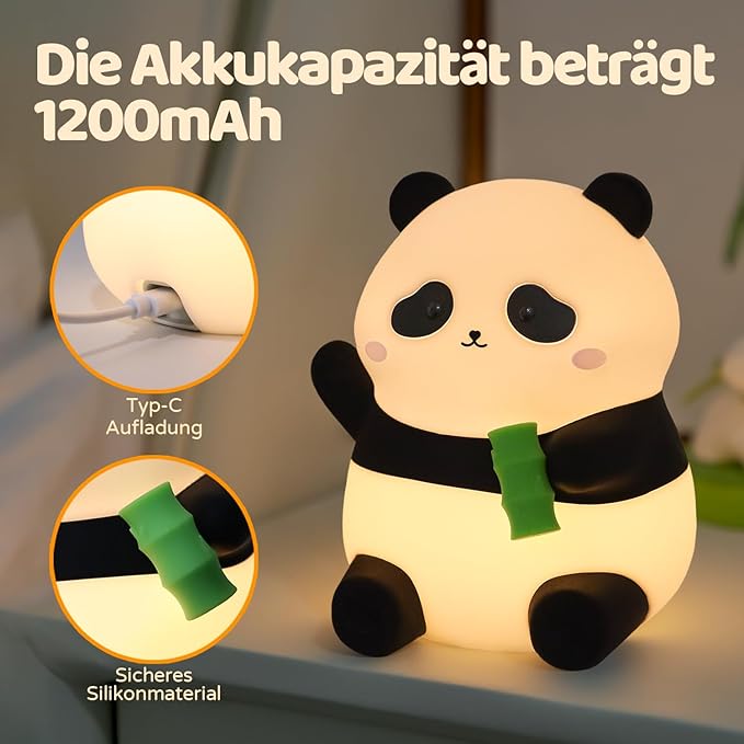 Panda Night Light, 50-Hour Battery & Pat-to-Change Brightness, Squishy Silicone - Image 6