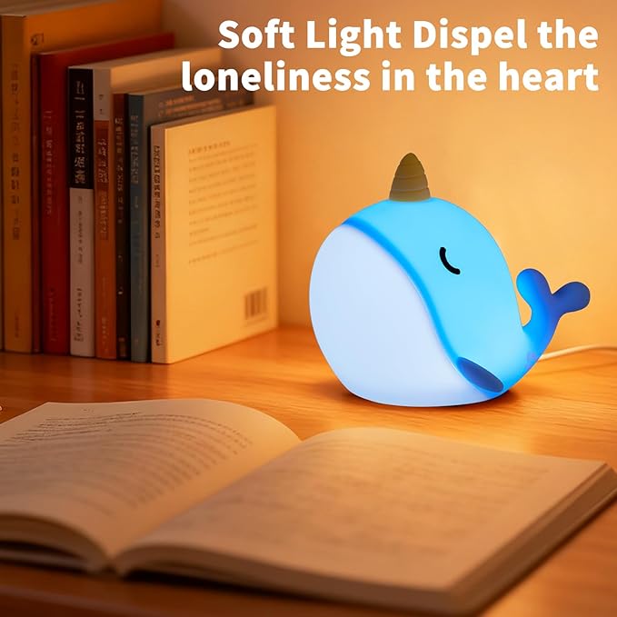 Cute Narwhal Night Light, Tap Control & Color Changing, USB Kids Bed Lamp - Image 6
