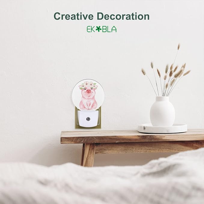EKOBLA Pig Night Light Floral Wreath Farmhouse Cute Animal Pink Piggy Night - Image 3