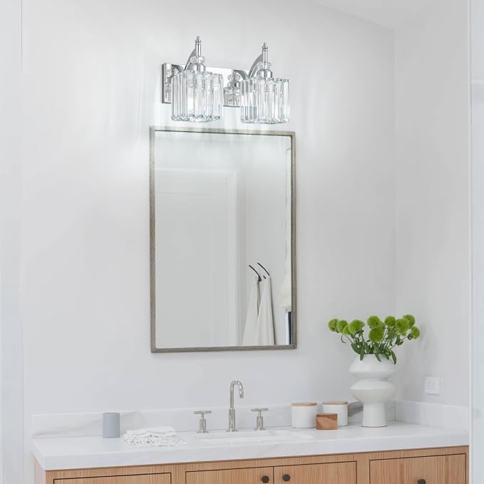 Modern Bathroom Vanity Light 2-Light Chrome Crystal Light Fixtures Over Mirror - Image 7