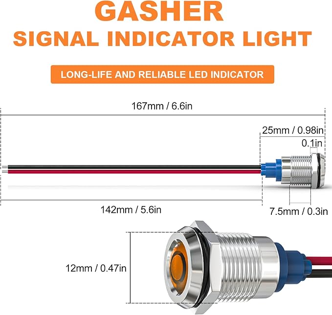 GASHER 5 PCS Energy Saving Indicator Light, LED Light 12V/24V/110V 20mA Panel - Image 3