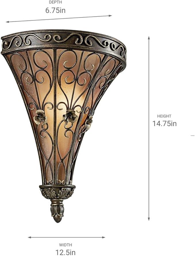 Kichler Marchesa 14.75" Wall Sconce in Terrene Bronze, 1-Light Hallway Light - Image 4