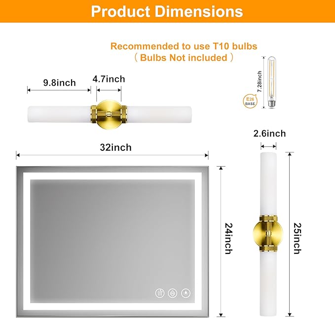 LaLuLa Gold Bathroom Vanity Light Fixtures – 2-Light Hardwired Wall Sconces - Image 7