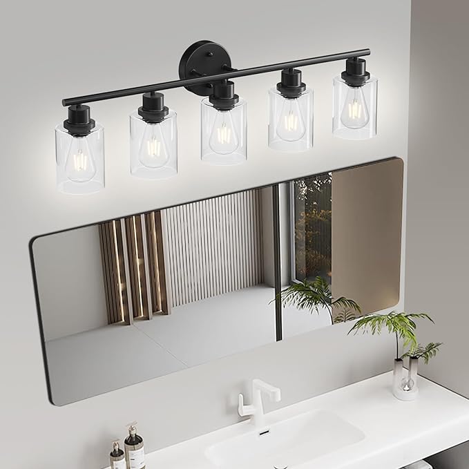 5-Light Black Bathroom Vanity Lights, E26 Modern Bathroom Light Fixtures - Image 4