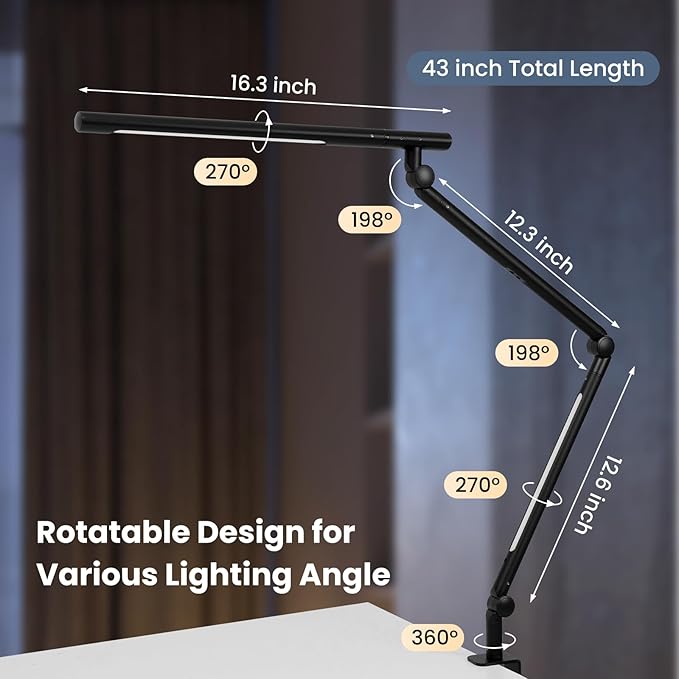 Pak LED Desk Lamp with Clamp, 18W Dual Light Architect Desk Light, Adjustable - Image 4