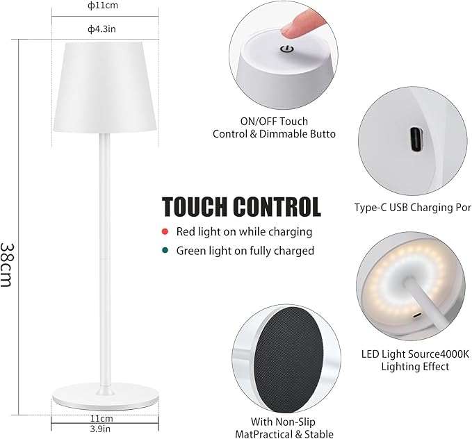 2 Pack Cordless Table Lamp, Portable LED Desk Lamp, 6000mAh Battery Operated - Image 3
