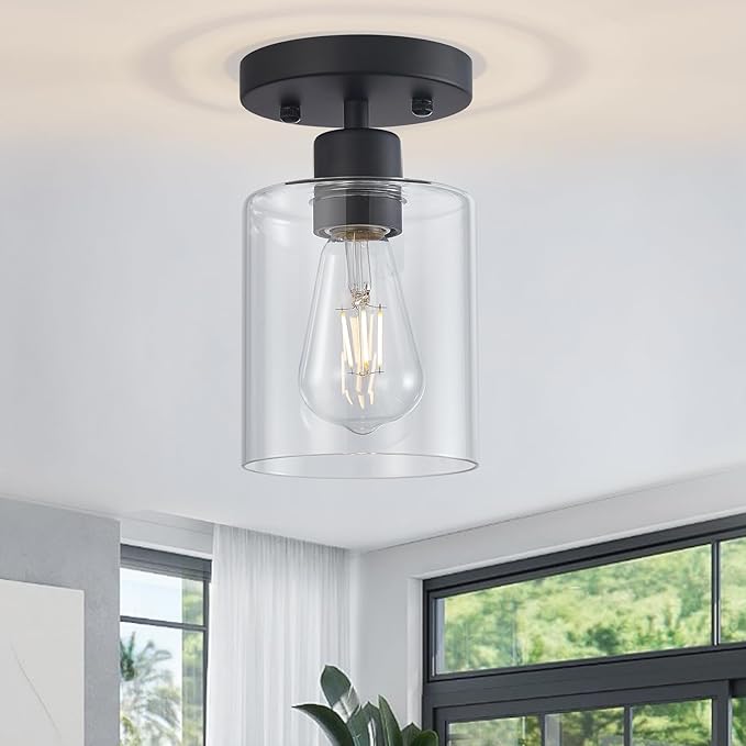 1 Light Semi Flush Mount Ceiling Light Black Kitchen Lighting Fixtures Ceiling - Image 9