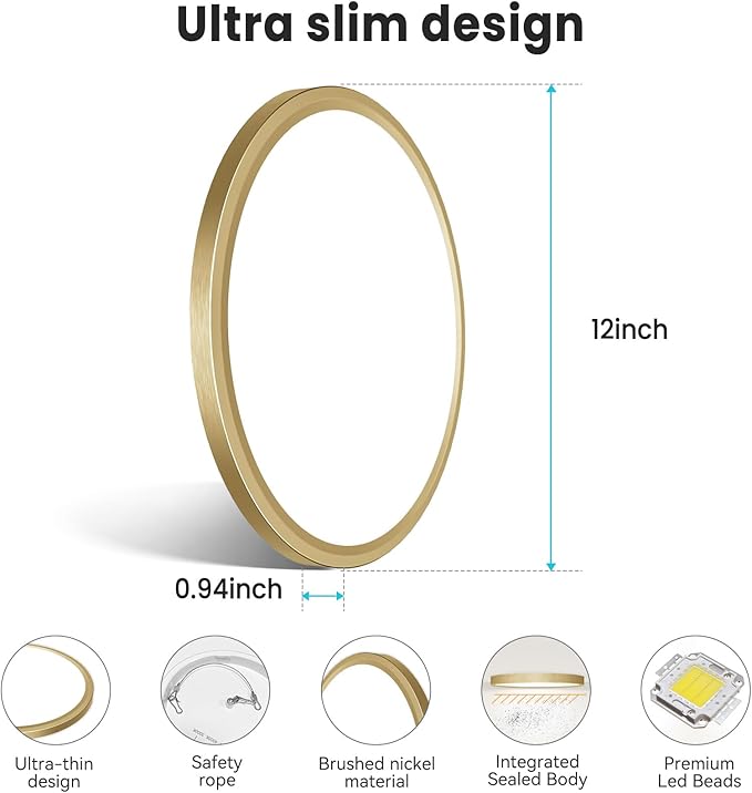 libtit 12 Inch LED Ceiling Light Golden, 28W 3200lm Aureate Flush Mount Ceiling - Image 5