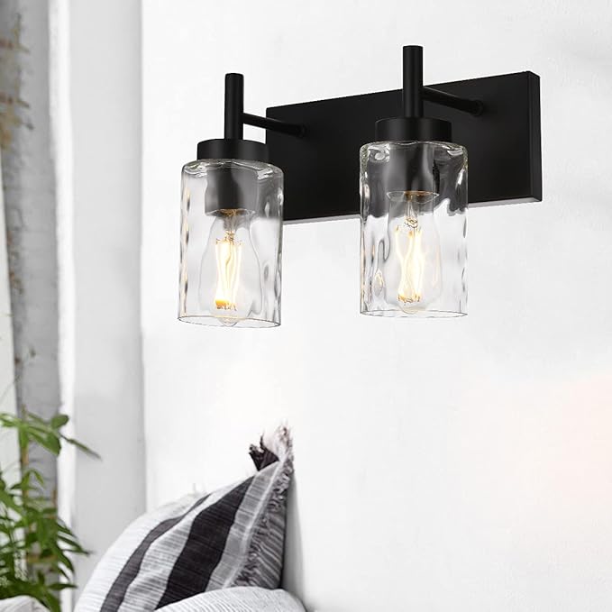 BONLICHT 2 Light Farmhouse Wall Sconce Vanity Lights Modern Black Bathroom by BONLICHT