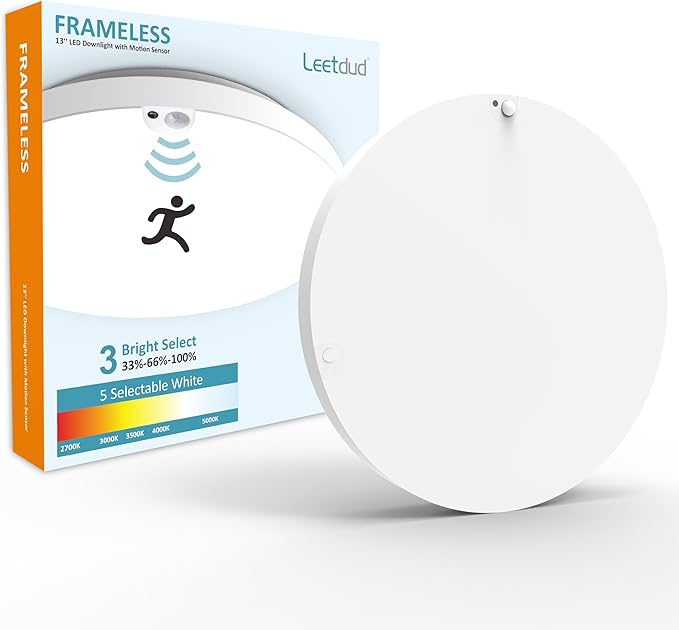 Motion Sensor Ceiling Light Indoor Wired, 13 Inch 24W, 5 CCT by Leetdud