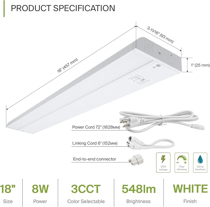 ASD 20 Pack 18 Inch LED Under Cabinet Lighting Plug in or Hardwired, - Image 2