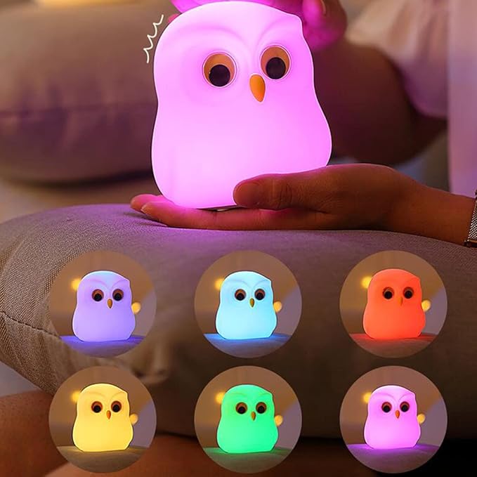 Cute Owl Kids Night Light, USB Rechargeable Cute Animal Lamps, Creative Feeding - Image 3