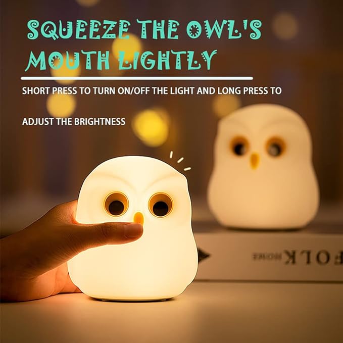 Cute Owl Kids Night Light, USB Rechargeable Cute Animal Lamps, Creative Feeding - Image 2