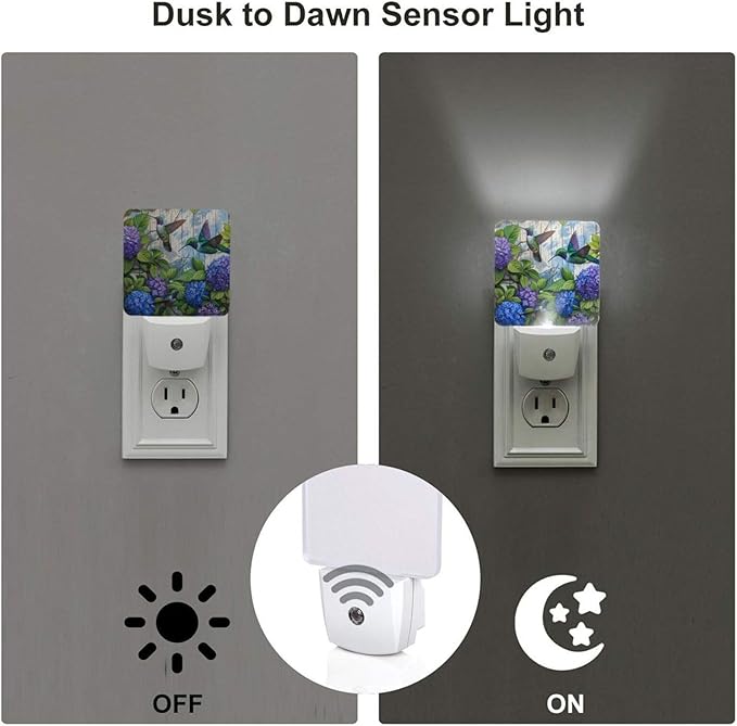 Led Night Light, Floral Hydrangea Hummingbird Decorative Plug in Nightlights - Image 3