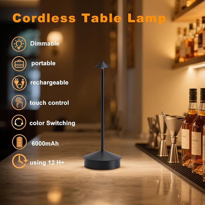 EJQ 2 Pack LED Cordless Table Lamp, Portable 6000mAh Rechargeable, Touch - Image 2